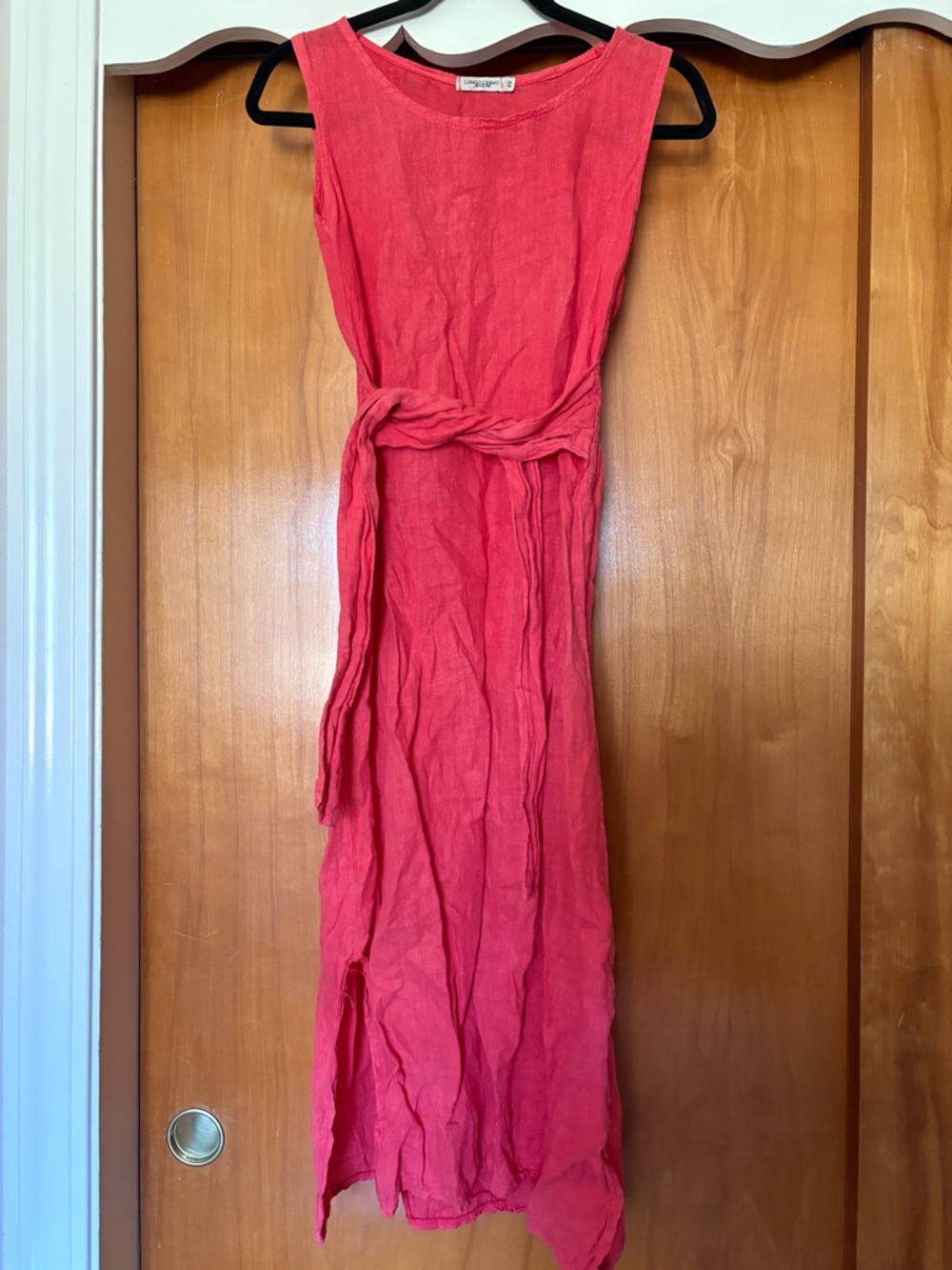 Lungo L’arno linen Sleeveless Coral Maxi Dress with Waist Tie made in Italy